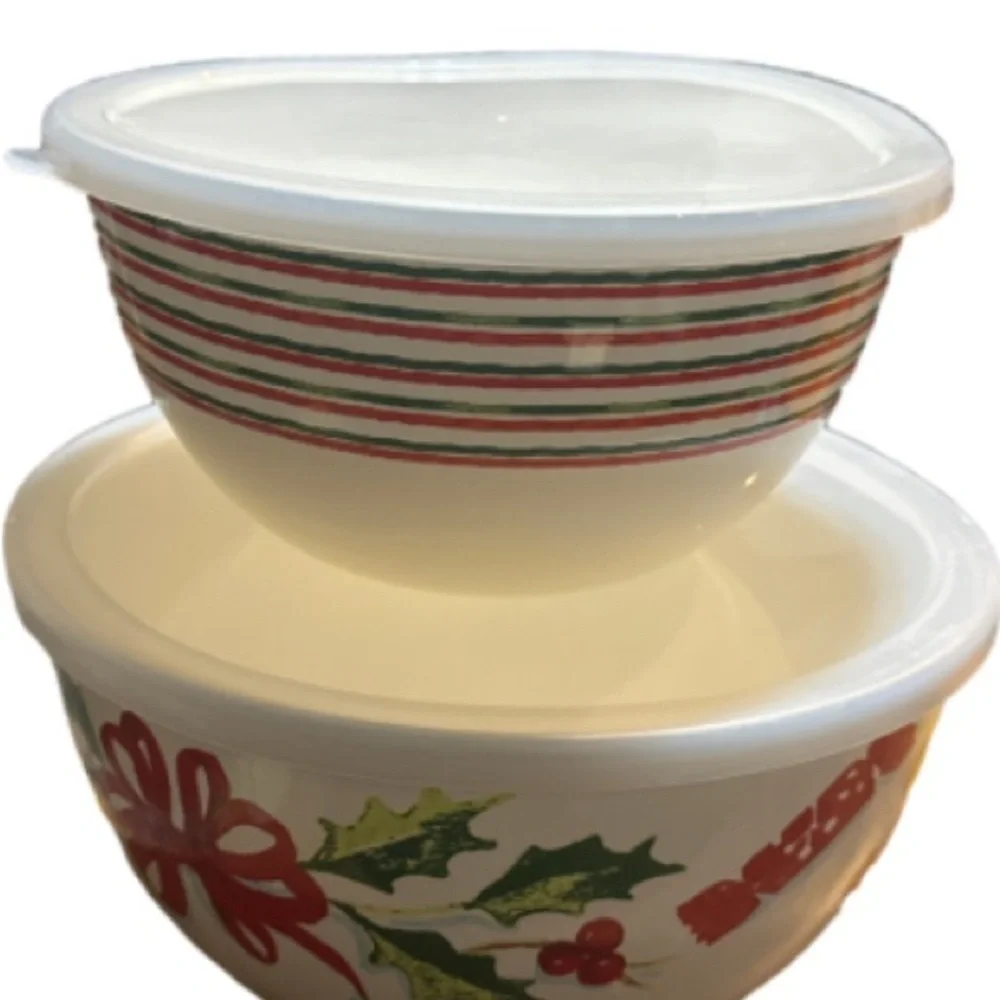 Lenox 2 piece Festive Holiday covered Mixing Bowl set